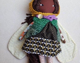SALE zoe bee bug girl with wings - 18"ish handmade cloth doll