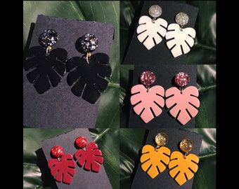 NEW!!! Resin mold Monstera leaves and glitter earring