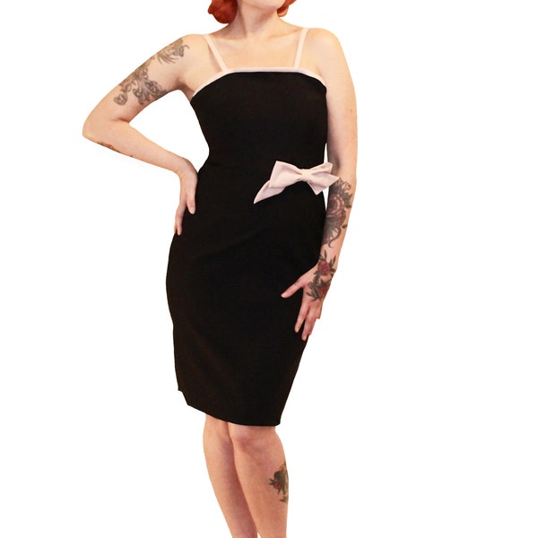 Robe droite Lucie noir et rose pâle/ Lucie black and light pink pencil dress