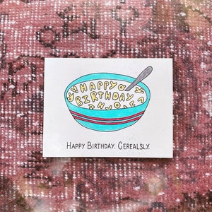 breakfast birthday, birthday cereal, silly birthday card, funny card, unique greeting card, unique gift, birthday pun card, alphabet cereal