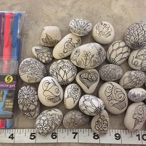 Set of 24 SMALL Adult Coloring Rocks ~ Zentangle ~ Relaxation