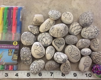 Set of 24 SMALL Adult Coloring Rocks ~ Zentangle ~ Relaxation