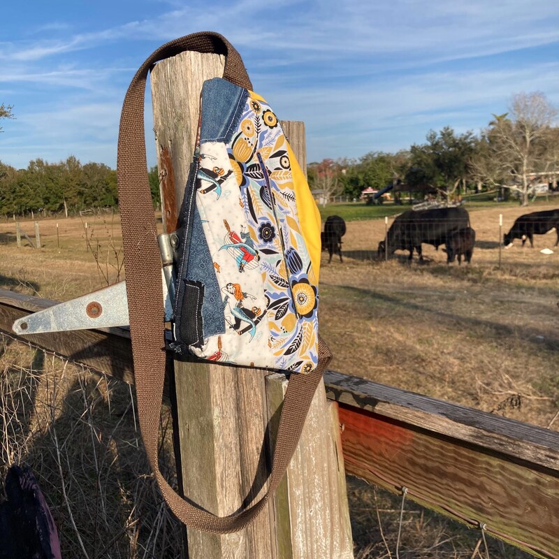 Oversized Crossbody Sling Bag in Stonewash Denim main image 1