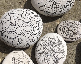 Set of 12 Adult Coloring Rocks ~ Zentangle ~ Relaxation