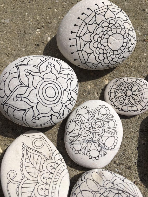 Set of 12 Adult Coloring Rocks ~ Zentangle ~ Relaxation
