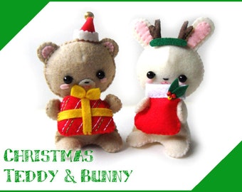 Felt dolls -  Christmas Messengers Teddy and Bunny - PDF Pattern