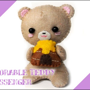 Felt doll -  Adorable Teddy Bear Messenger with Honey Beehive Bag - PDF Pattern