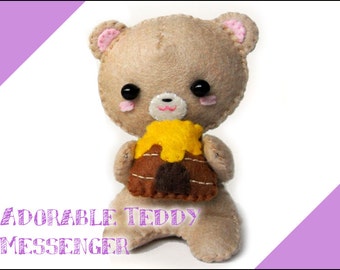 Felt doll -  Adorable Teddy Bear Messenger with Honey Beehive Bag - PDF Pattern