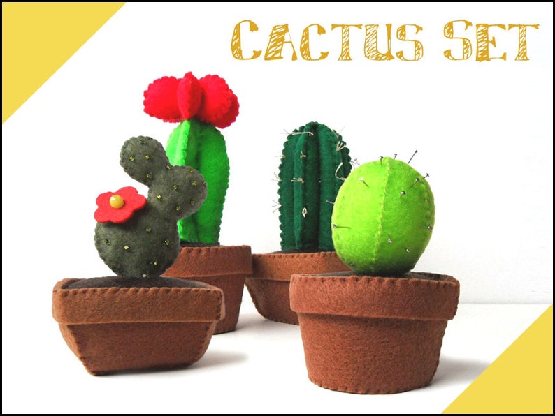 Felt doll PDF pattern Adorable Cactus Set plant in pot image 1