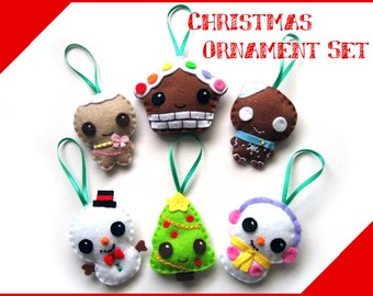 Holiday Felt Ornament - Christmas Doll Combo  Set - PDF Pattern