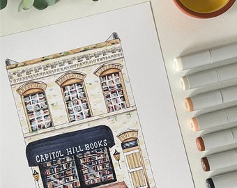 Capitol Hill Books Print on Recycled Cardstock | 5x7 Print/Notecard or 8x10 Print | Frame Options Available