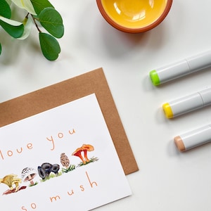 Love You So Mush Mushrooms | Cartão de felicitações ilustrado à mão