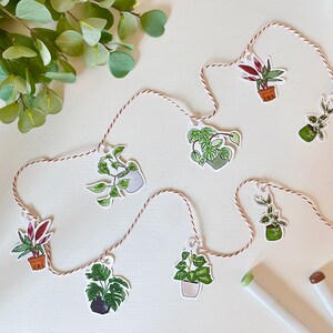 6' Recycled Paper Garland | 12 Houseplants on Terra Cotta and White Baker's Twine | Made by Hand | Hang Vertically or Horizontally