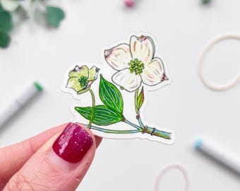 Hand-Illustrated Dogwood Flower Sticker | Tree Blossom, Tree Bloom, Wildflower, Tree Flower | 2" Sticker | Cornus florida