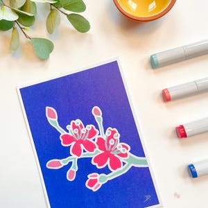 Pop art fleurs de cerisier | Impression/Carte de correspondance 5 x 7 | Papier cartonné recyclé