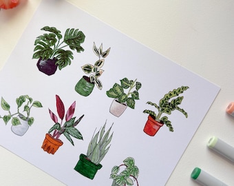 Hand-Illustrated Houseplants | 5x7 or 8x10 Print on Recycled Cardstock