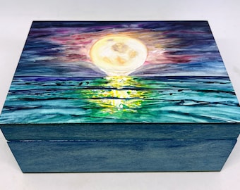 Manifestation box, Original Watercolor, Claybord boxes, Law of Attraction, Full Moon Dreams