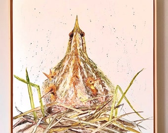 Nature Series, Watercolor on Yupo, Bittern Mama, Framed