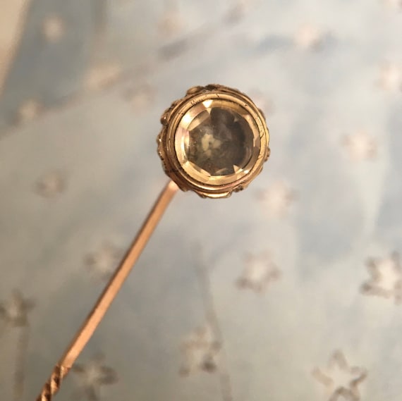 Early Victorian Citrine and 10K Gold Stickpin