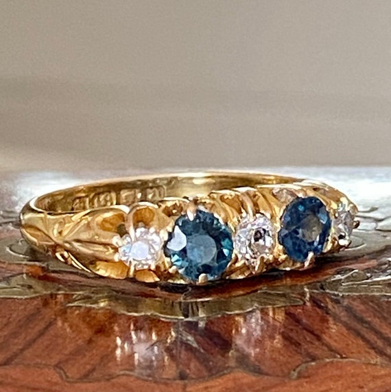 Victorian 18K Gold Sapphire and Diamond Band - image 2