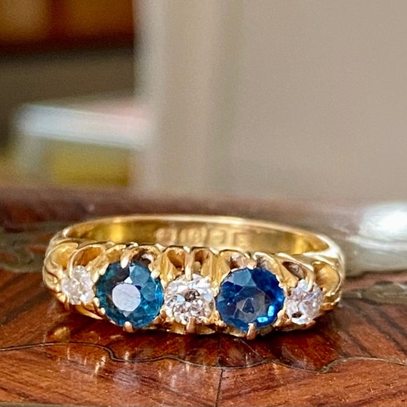 Victorian 18K Gold Sapphire and Diamond Band - image 1