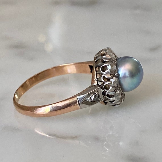 Edwardian 18K Gold, Gray Pearl, and Rose Cut Diam… - image 3