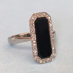 Art Deco 14K White Gold Ring with Onyx and Diamonds
