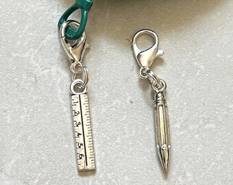 Pencil or ruler clip on charm, teacher gift, planner or purse/bag charm, zipper pull for pencil case on lobster clasp