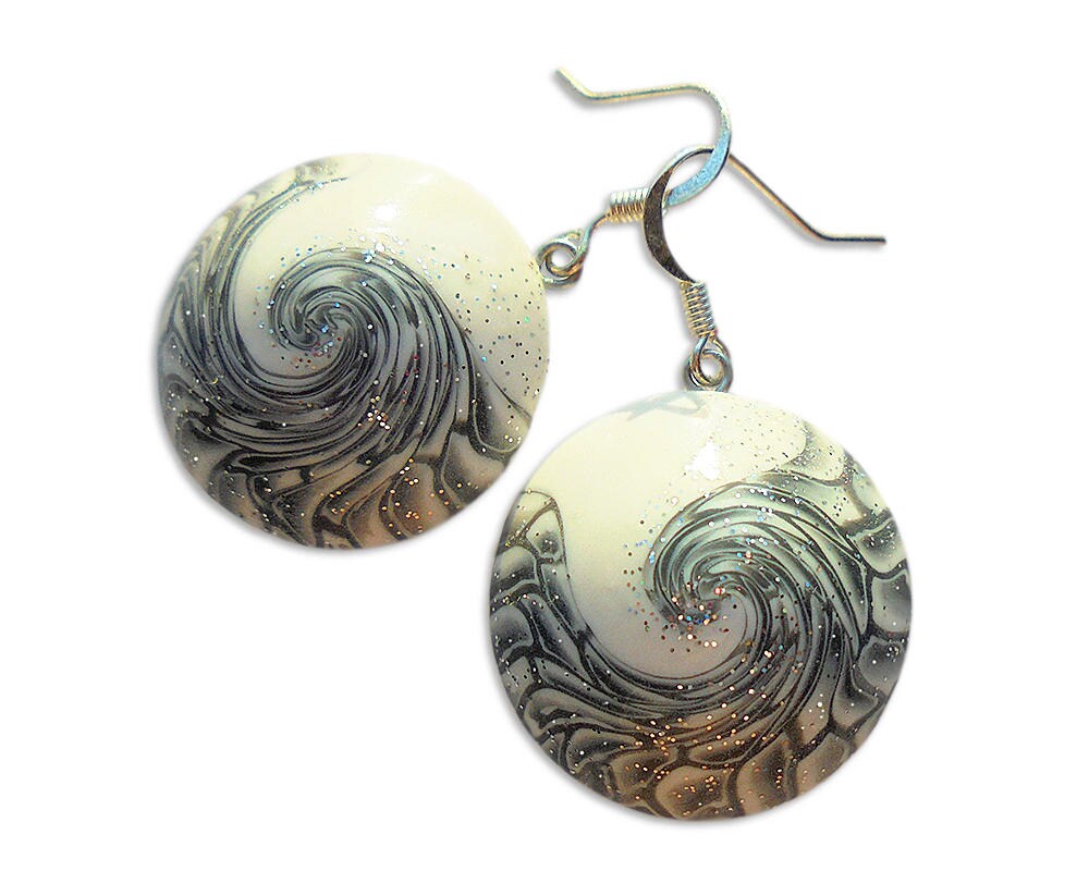 White silver earrings Black white earrings Gray earrings Etsy