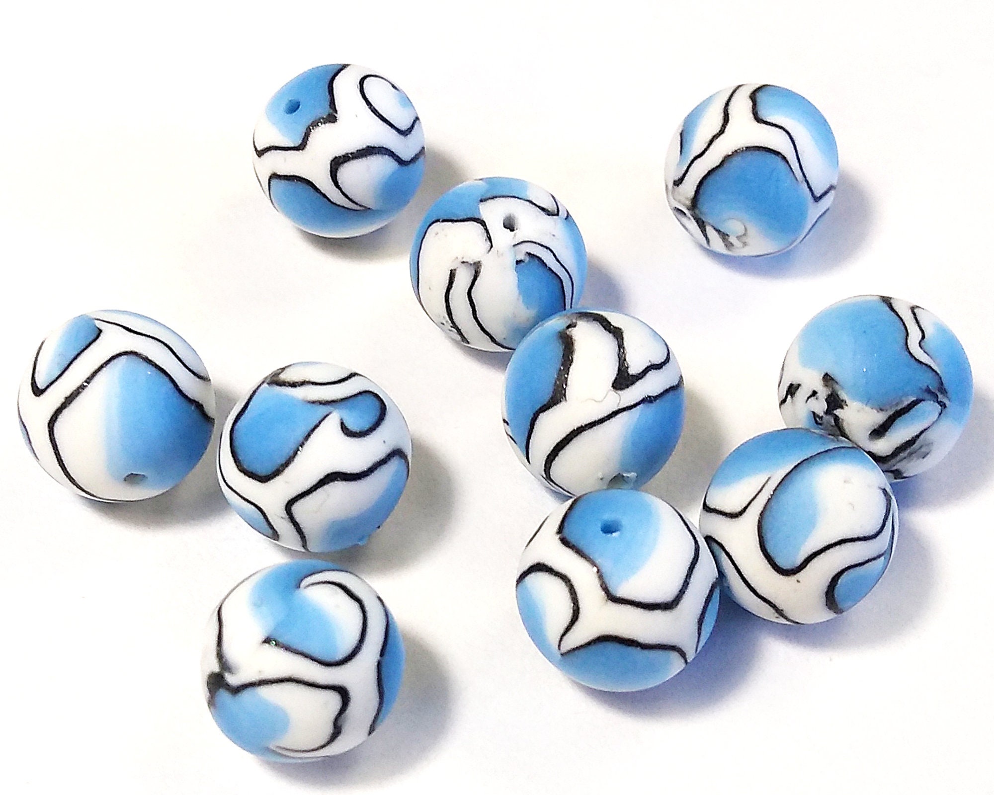 Aesthetic blue beads from polymer clay 10 mm 10 pcs Unique | Etsy