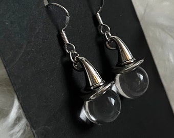 Witch Hat Crystal Ball Earrings Halloween Jewelry REAL QUARTZ - the original