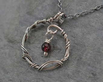 January birthstone necklace ~ Garnet necklace ~ Birthstone jewellery ~ Garnet pendant ~ Unusual silver necklace ~ Unique birthstone jewelry