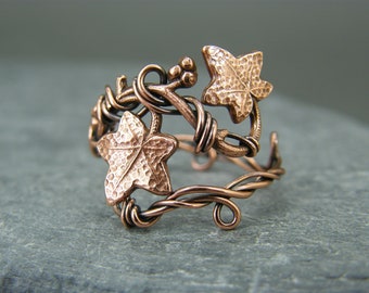 Copper ring ~ Leaf ring ~ Adjustable ring ~ Adjustable leaf ring ~ Ivy leaf ring ~ Thumb ring ~ Unique leaf ring ~ Rings for women ~ Ivy