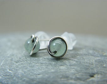 Handmade Sterling Silver Aventurine Stud Earrings: Dainty Gemstone Jewelry