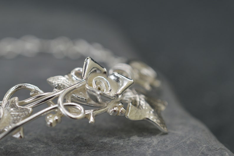 Sterling silver leaf bracelet Ivy leaves Rose bracelet Ivy leaf jewelry Silver leaf bracelet Woodland bracelet Unusual gift image 10