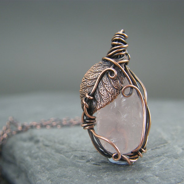 Rose Quartz necklace ~ Rough Rose quartz ~ Rose quartz pendant ~ Rose quartz jewellery ~ Rose quartz gift for her ~ Copper necklace ~ Copper