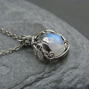 Moonstone Necklace Sterling Silver Moonstone Pendant Blue - Etsy