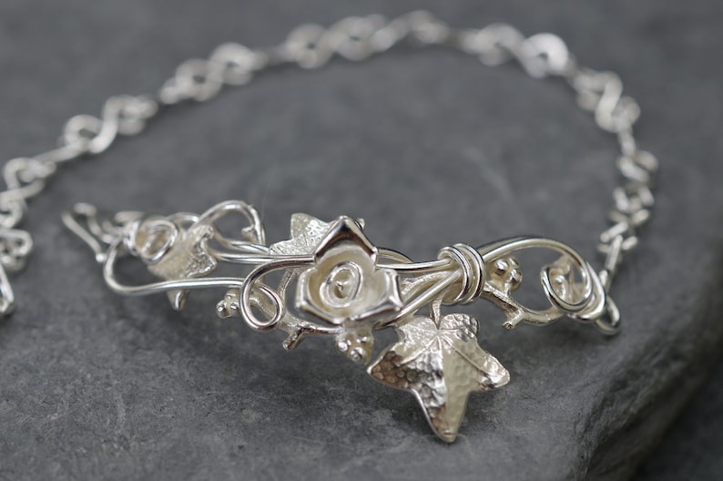 Sterling silver leaf bracelet Ivy leaves Rose bracelet Ivy leaf jewelry Silver leaf bracelet Woodland bracelet Unusual gift image 7