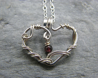 Garnet necklace ~ Birthstone jewellery ~ January birthstone  ~ Heart necklace ~ Sterling silver ~ Mothers day gift ~ Gift for mom ~ Gift