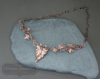Statement necklace ~ Leaf necklace ~ Bohemian ~ 7th anniversary ~ Valentines gift for her ~ Wire wrapped copper necklace ~ Leaf jewelry gift