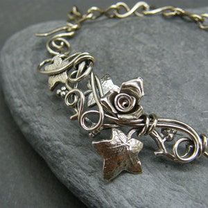 Sterling silver leaf bracelet Ivy leaves Rose bracelet Ivy leaf jewelry Silver leaf bracelet Woodland bracelet Unusual gift image 1