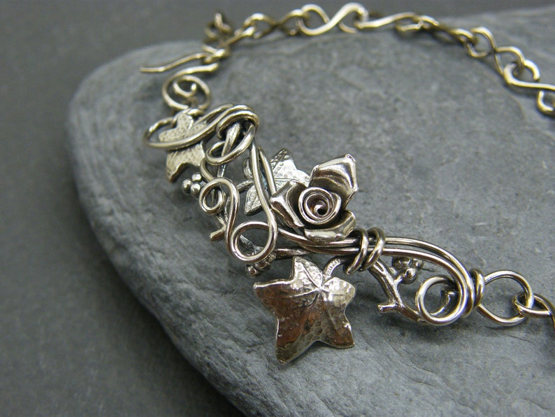 Sterling silver leaf bracelet Ivy leaves Rose bracelet Ivy leaf jewelry Silver leaf bracelet Woodland bracelet Unusual gift image 1