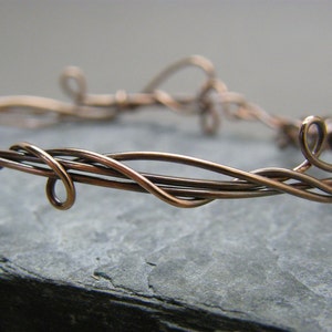 Adjustable Solid Bronze Bangle Bracelet: Woodland Vine Design