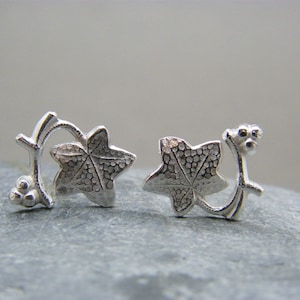 Silver leaf earrings ~ Handmade stud earrings ~ Sterling silver earrings for her ~ Leaf jewellery ~ Ivy earrings ~ Ivy leaves jewellery