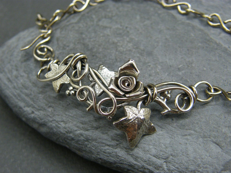 Sterling silver leaf bracelet Ivy leaves Rose bracelet Ivy leaf jewelry Silver leaf bracelet Woodland bracelet Unusual gift image 6
