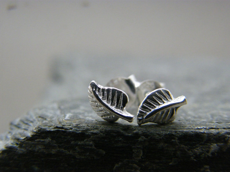 Silver leaf studs ~ Sterling silver stud earrings ~ Leaf earrings ~ Tiny studs ~ Minimalist earrings ~ Silver stud ~ Stocking filler for her