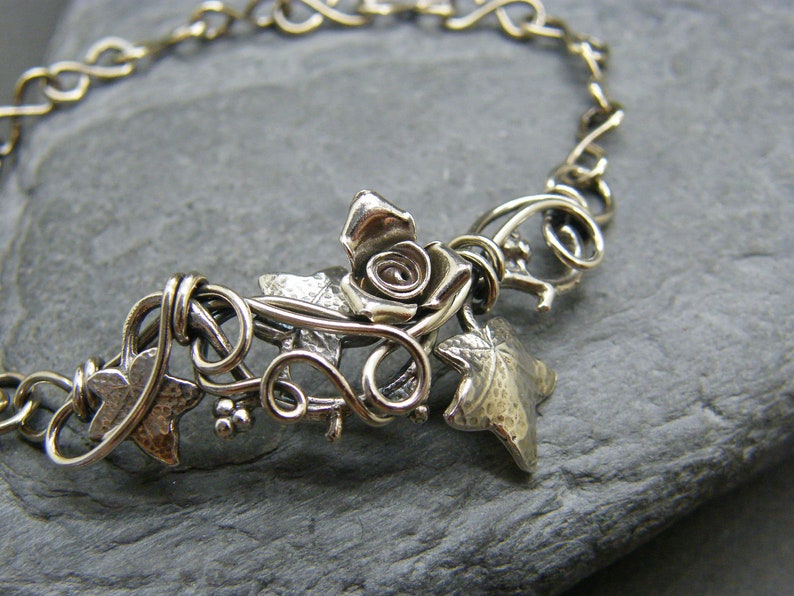 Sterling silver leaf bracelet Ivy leaves Rose bracelet Ivy leaf jewelry Silver leaf bracelet Woodland bracelet Unusual gift image 4