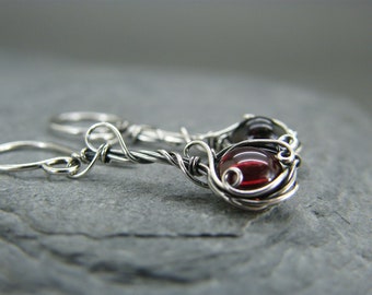 Garnet earrings ~ Birthday gift for wife earrings ~ January birthstone ~ Gift for January birthday ~ Sterling silver ~ Valentines gift ~