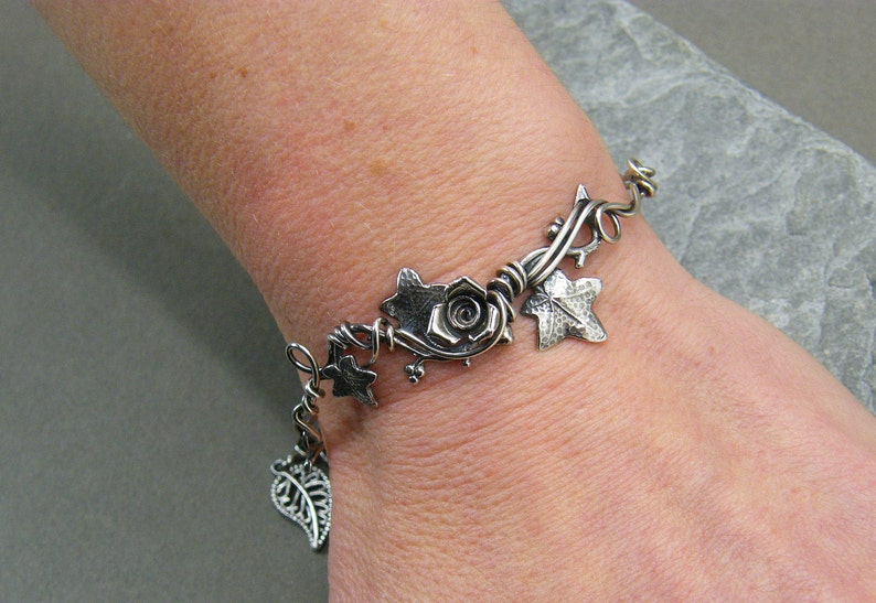 Sterling silver leaf bracelet Ivy leaves Rose bracelet Ivy leaf jewelry Silver leaf bracelet Woodland bracelet Unusual gift image 2