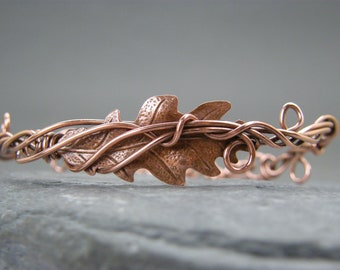 Copper oak leaf bangle bracelet ~ Adjustable Bracelet ~ Copper bangle ~ Oak leaf jewellery ~ Leaf jewellery ~ Leaf bracelet Handmade jewelry